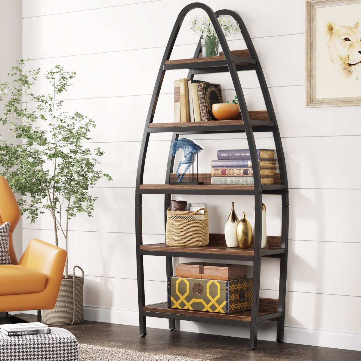 Bookshelf, 5-Tier Open Etagere Bookcase 69? Tall Display Shelf Unit - Image 2