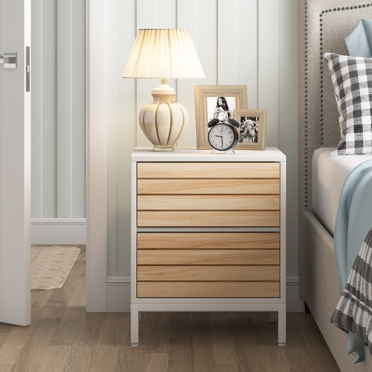 Nightstand, Wood End Table Bedside Table with 2-Drawer - Image 5