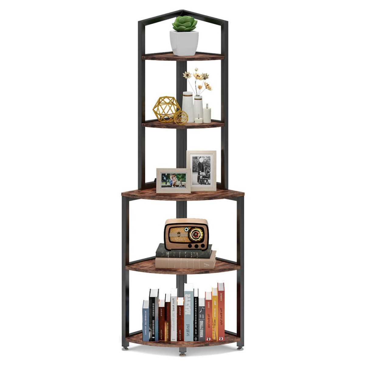 Corner Shelf, 60 Inch Corner Bookshelf Ladder Shelf Plant Stand - Image 1