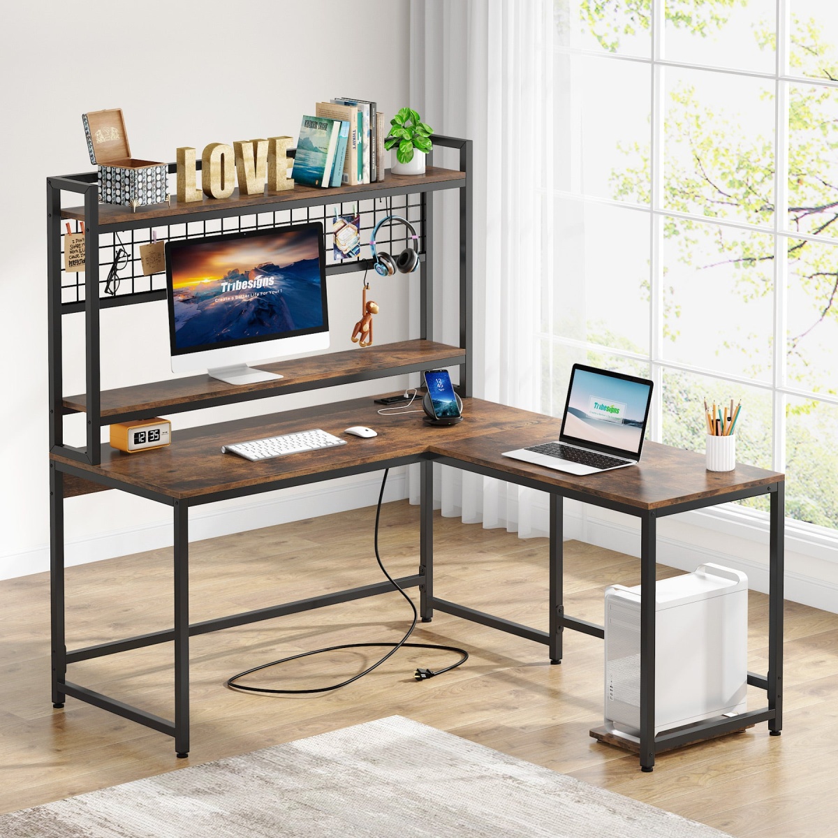 L-Shaped Desk, Reversible Corner Computer Desk with Power Outlet - Image 4