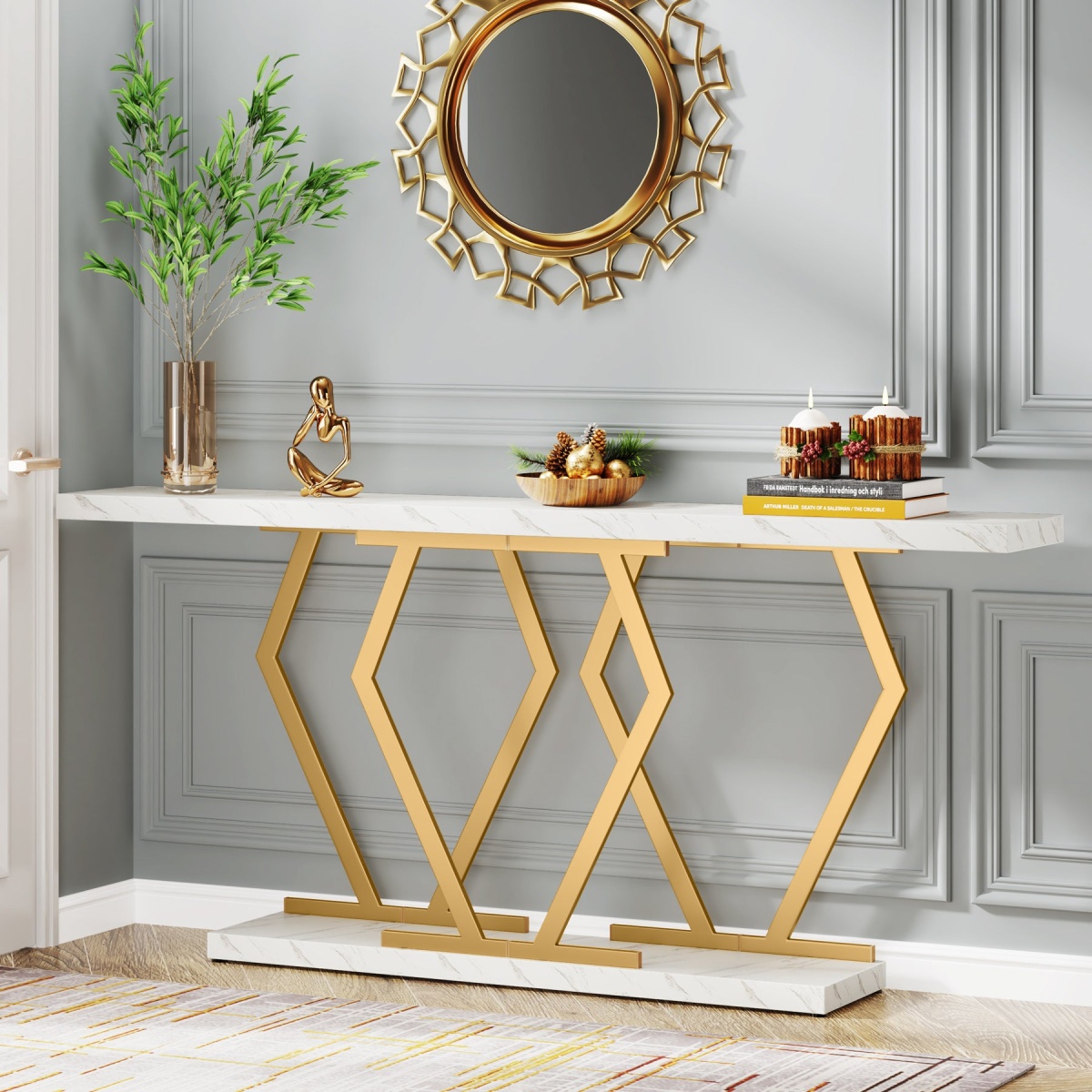 Console Table, Modern 70.9? Sofa Table with Faux Marble Tabletop - Image 1