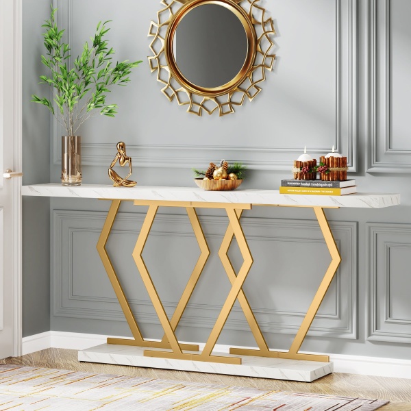Console Table, Modern 70.9? Sofa Table with Faux Marble Tabletop