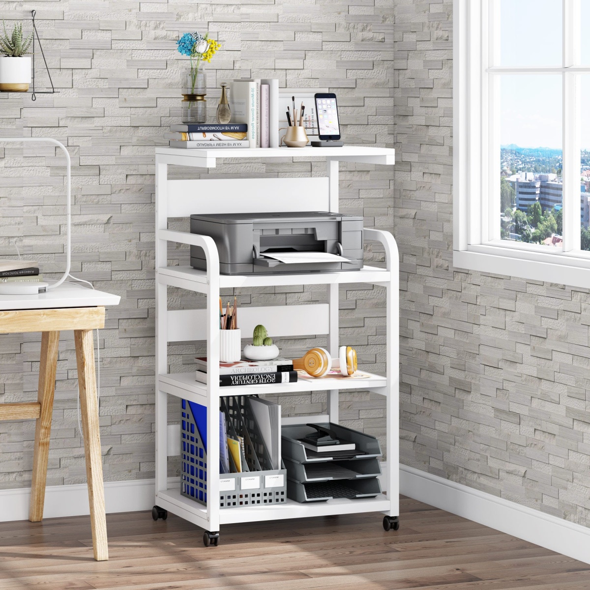 Printer Stand, Rolling Printer Table with 3 Storage Shelves - Image 10