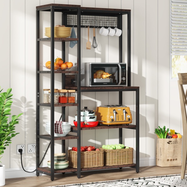 8-Tier Kitchen Baker?s Rack with Power Outlets, Microwave Oven Stand