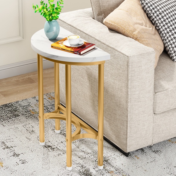 End Table, 20? Half Round Faux Marble Side Table