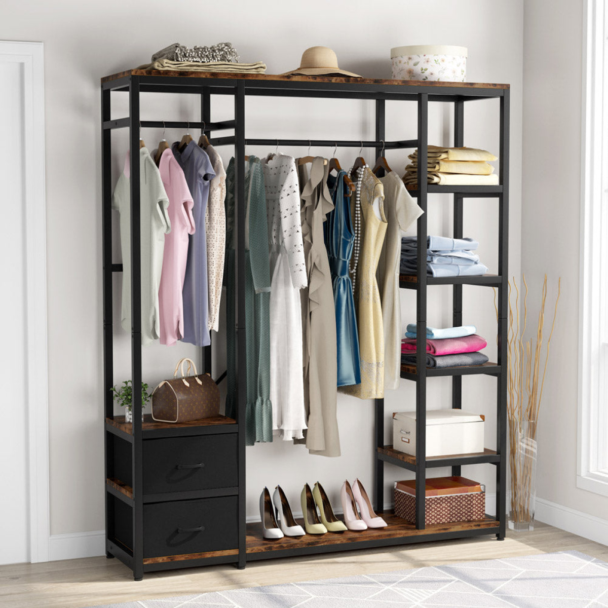 Freestanding Closet Organizer, 59? Garment Rack with 2 Drawers - Image 4
