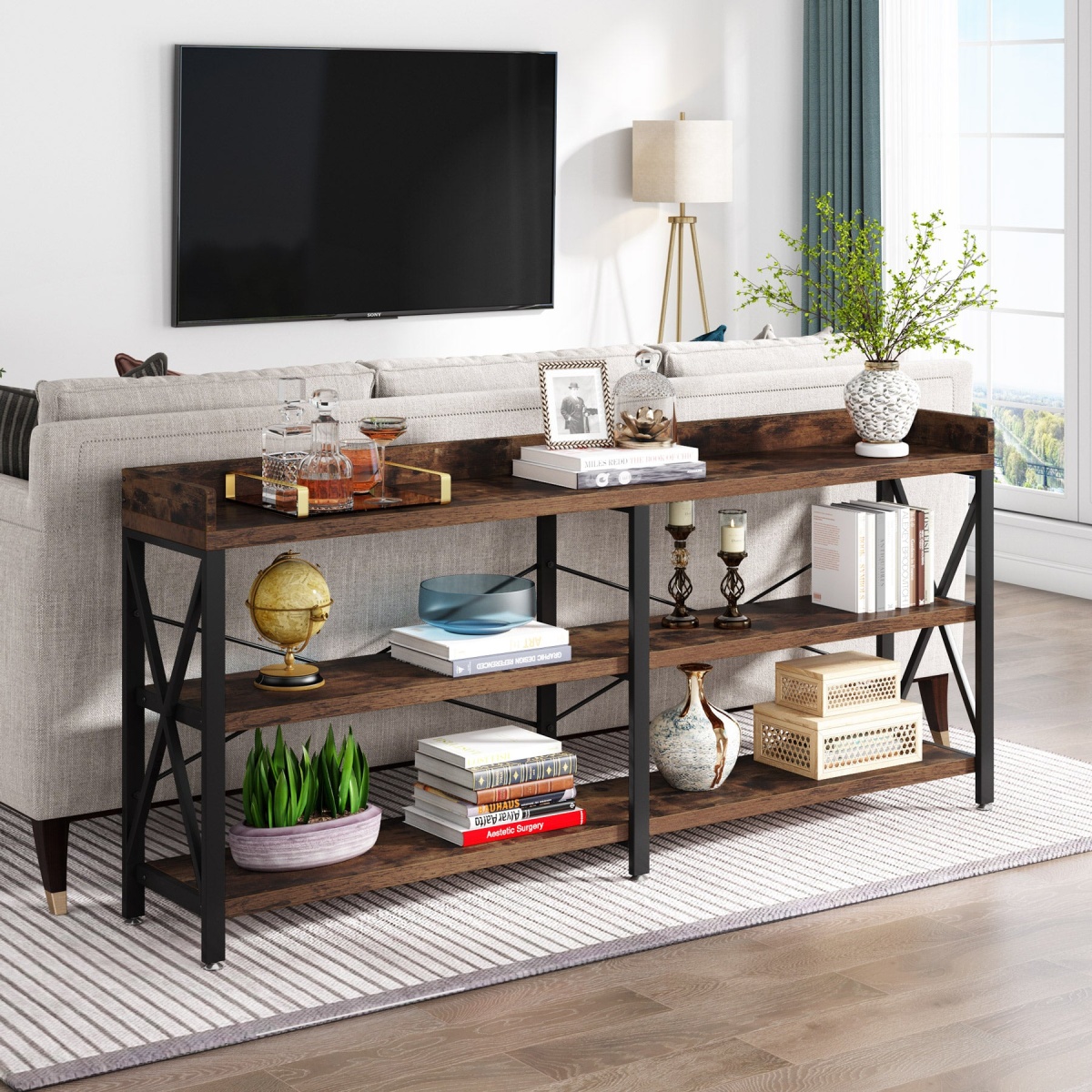 Console Table, 3 Tier Sofa Table Behind Couch with Storage Shelves - Image 6