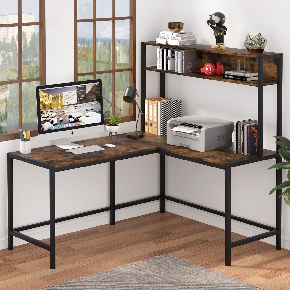 L-Shaped Desk, Computer Desk with Hutch, Study Corner Desk - Image 2