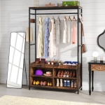 Coat Rack, Entryway Hall Tree Garment Rack with Shoe Storage - Image 2