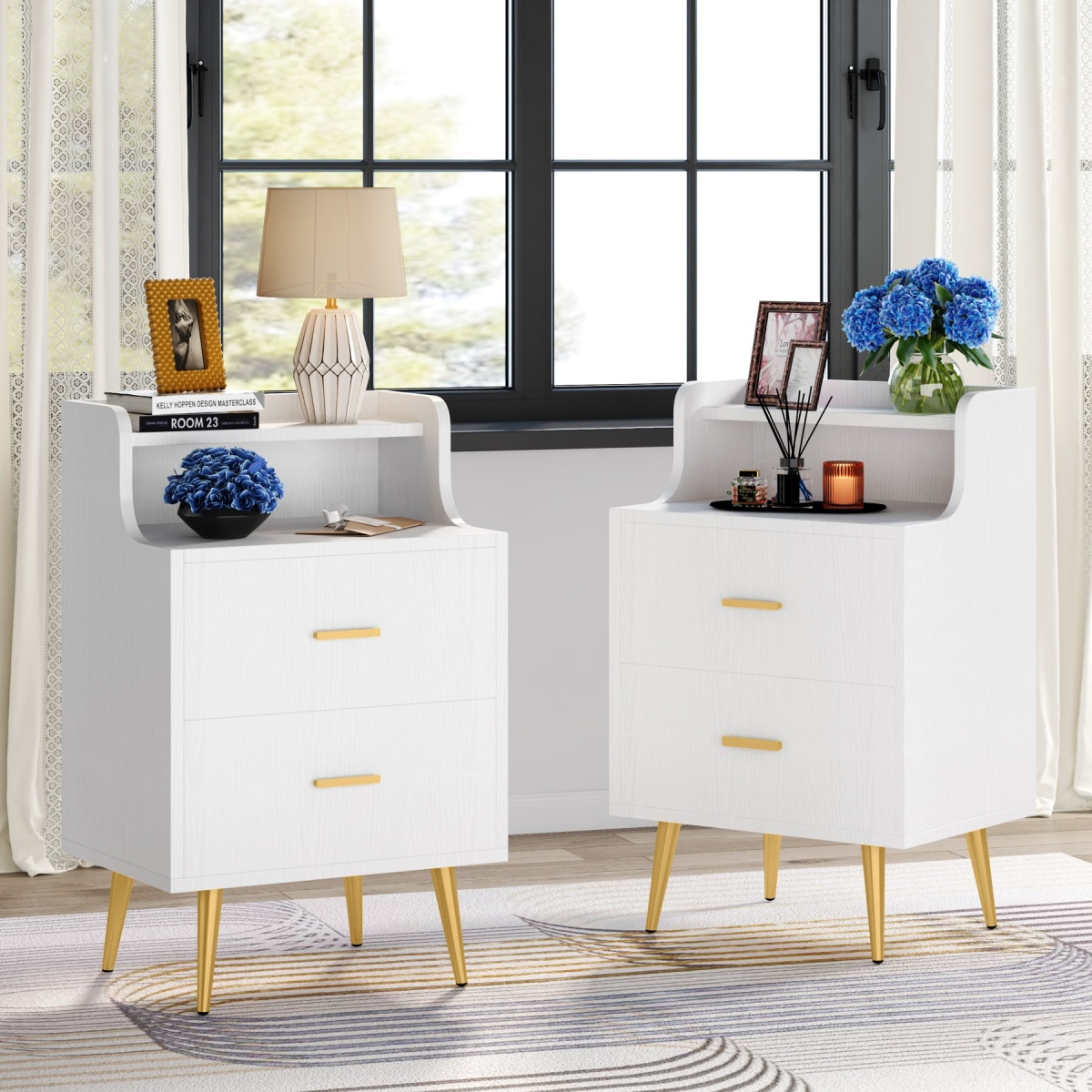 Nightstand, Modern Bedside Table with 2 Drawers - Image 10