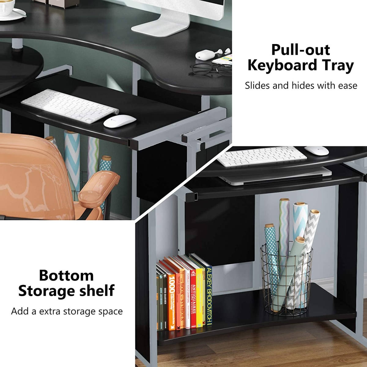 Rotating Desk, Modern L-Shaped Computer Desk, Corner Study Desk - Image 7