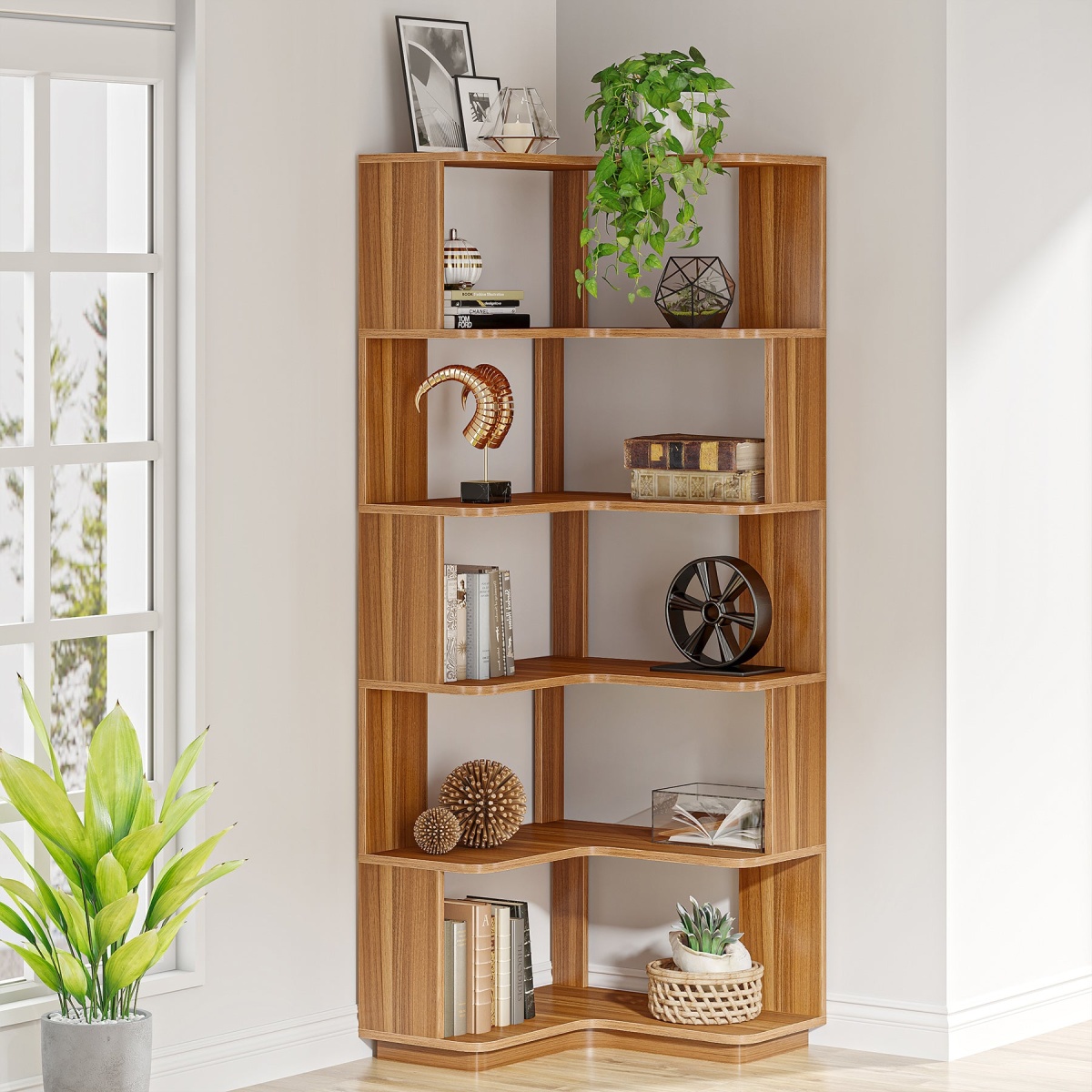 Corner Bookshelf, 6-Tier Corner Bookcase Display Rack - Image 4