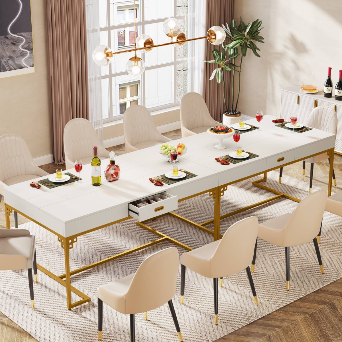 Dining Table, 63? Breakfast Dinner Table with 2 Drawers for 4 to 6 - Image 7