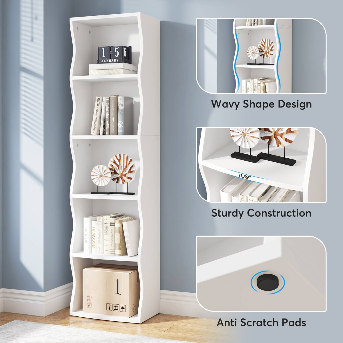 Bookshelf, 70.9? Narrow Bookcase 5 Cube Storage Organizer - Image 6