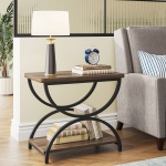 Round End Table, Industrial Side Table with Metal Hollow Frame - Image 93