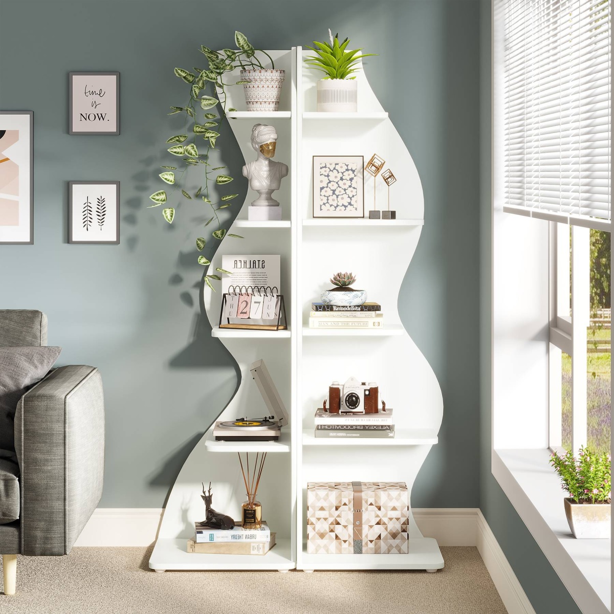Corner Shelf, Modern 5-Tier Wall Corner Bookshelf Bookcase - Image 8