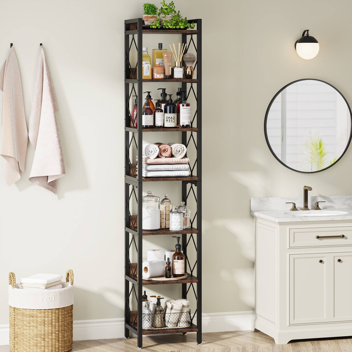 Corner Shelf, 78.7? Narrow Bookshelf 7 Tier Corner Bookcase - Image 6
