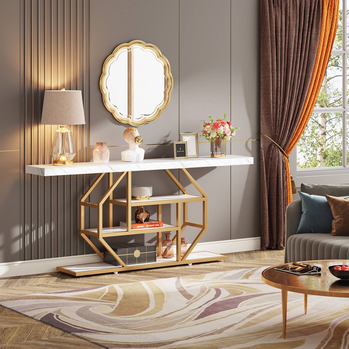 Console Table, 70.9 inch Sofa Table with 4 Tier Storage Shelves - Image 6
