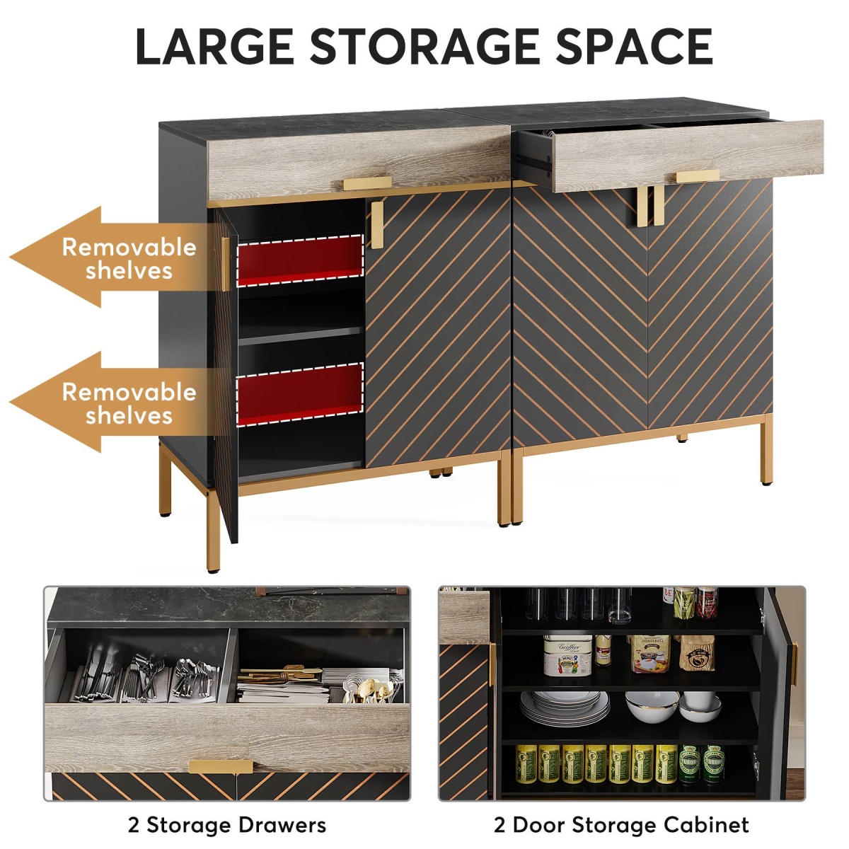 Sideboard Buffet, Modern Kitchen Cabinet with Drawer & Removable Shelves - Image 7