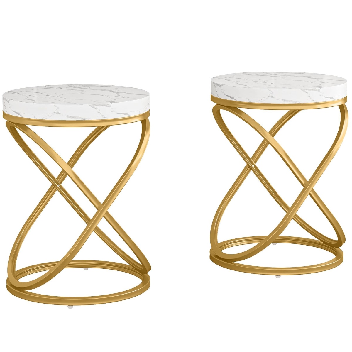 End Table, 26? Tall Round Sofa Side Table with Faux Marble Top - Image 8
