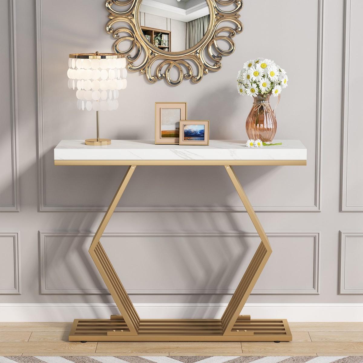 Console Table, 42? Modern Faux Marble Entryway Sofa Table - Image 4