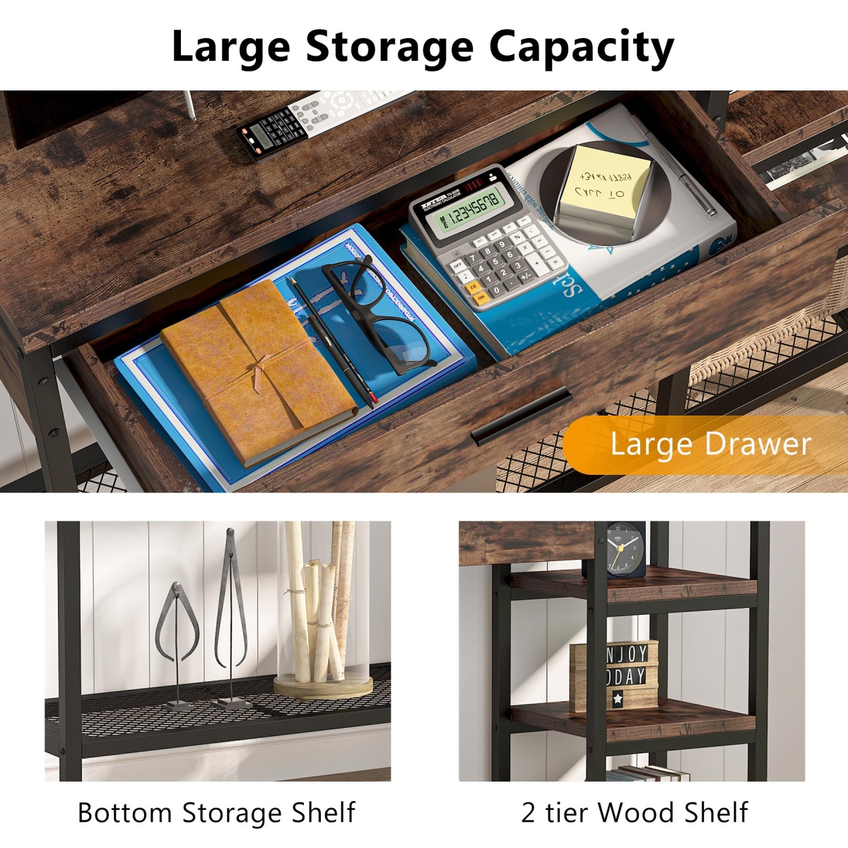 Sofa Console Table with Drawers, Rustic Industrial Entry Table - Image 6
