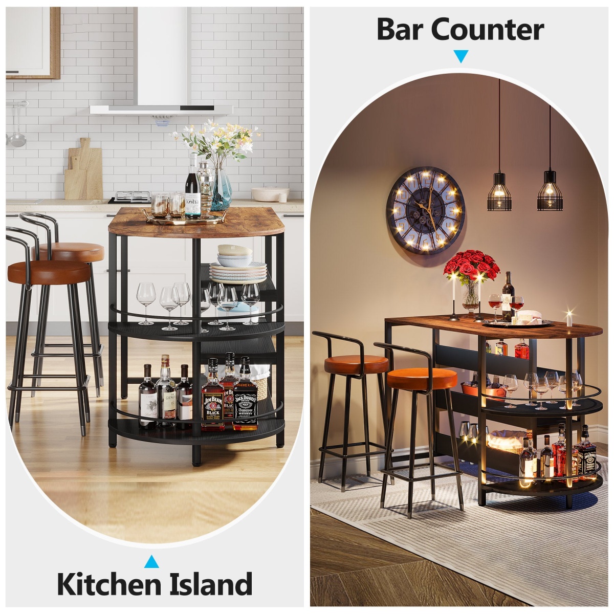 43? Kitchen Island Table with 2 Side Spice Rack & 3 Open Storage Shelves - Image 7