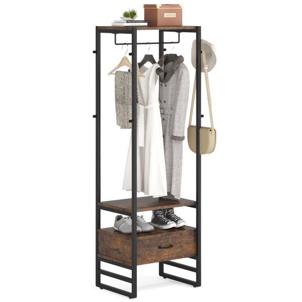 Coat Rack, 70.9? Hall Tree with Big Drawer Freestanding Closet Organizer