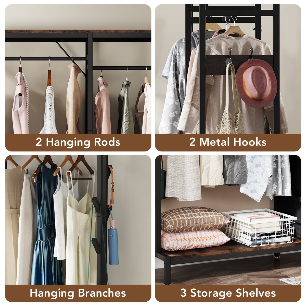 Freestanding Closet Organizer, Clothes Rack with Drawers and Shelves - Image 7