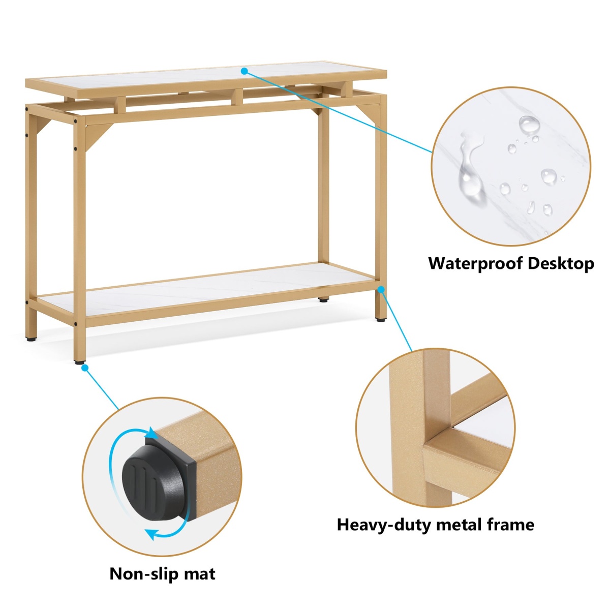 Console Table, 40? Entryway Sofa Table with 2 Tier Storage Shelf - Image 7