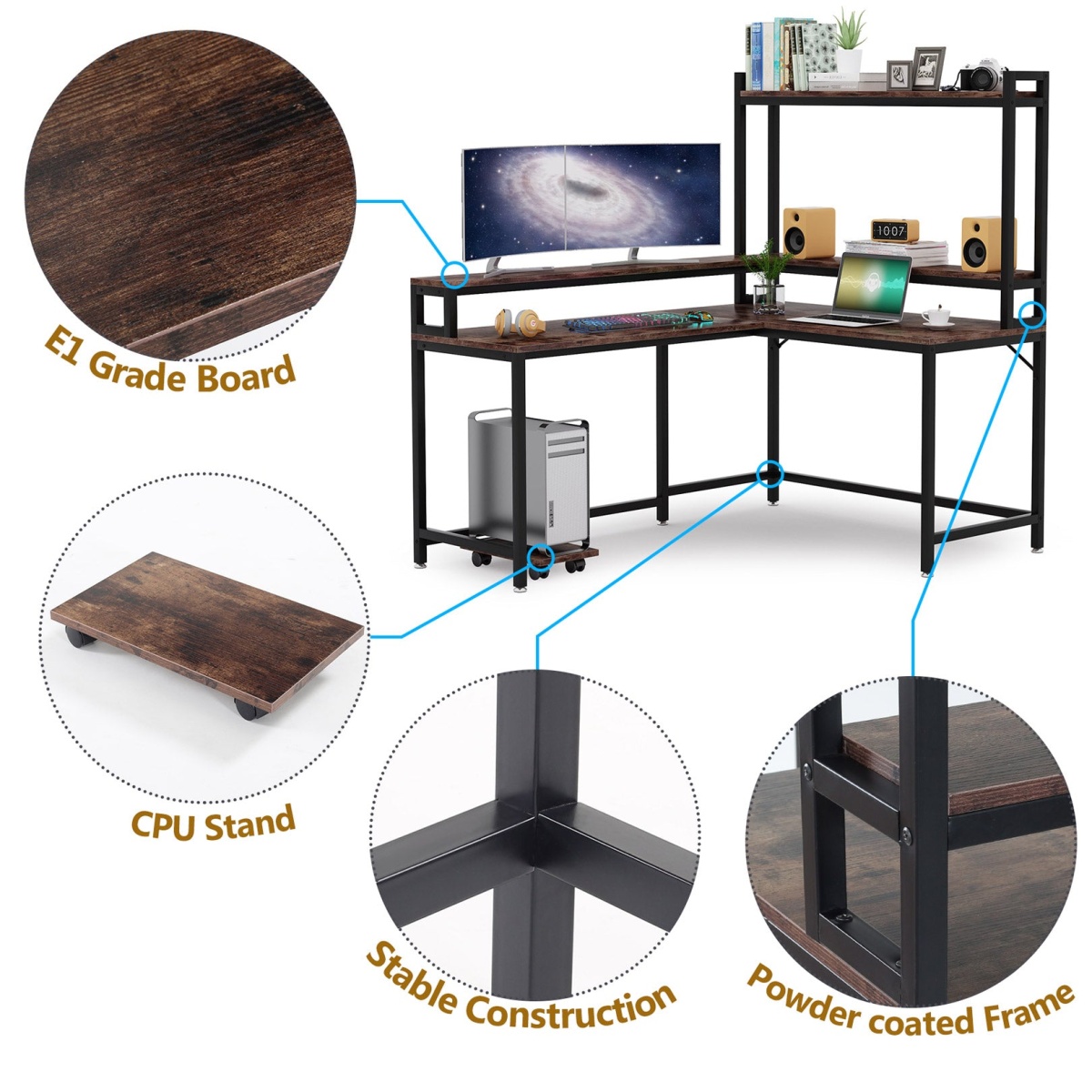 L-Shaped Desk, Corner Computer Desk with Hutch and Monitor Stand - Image 7
