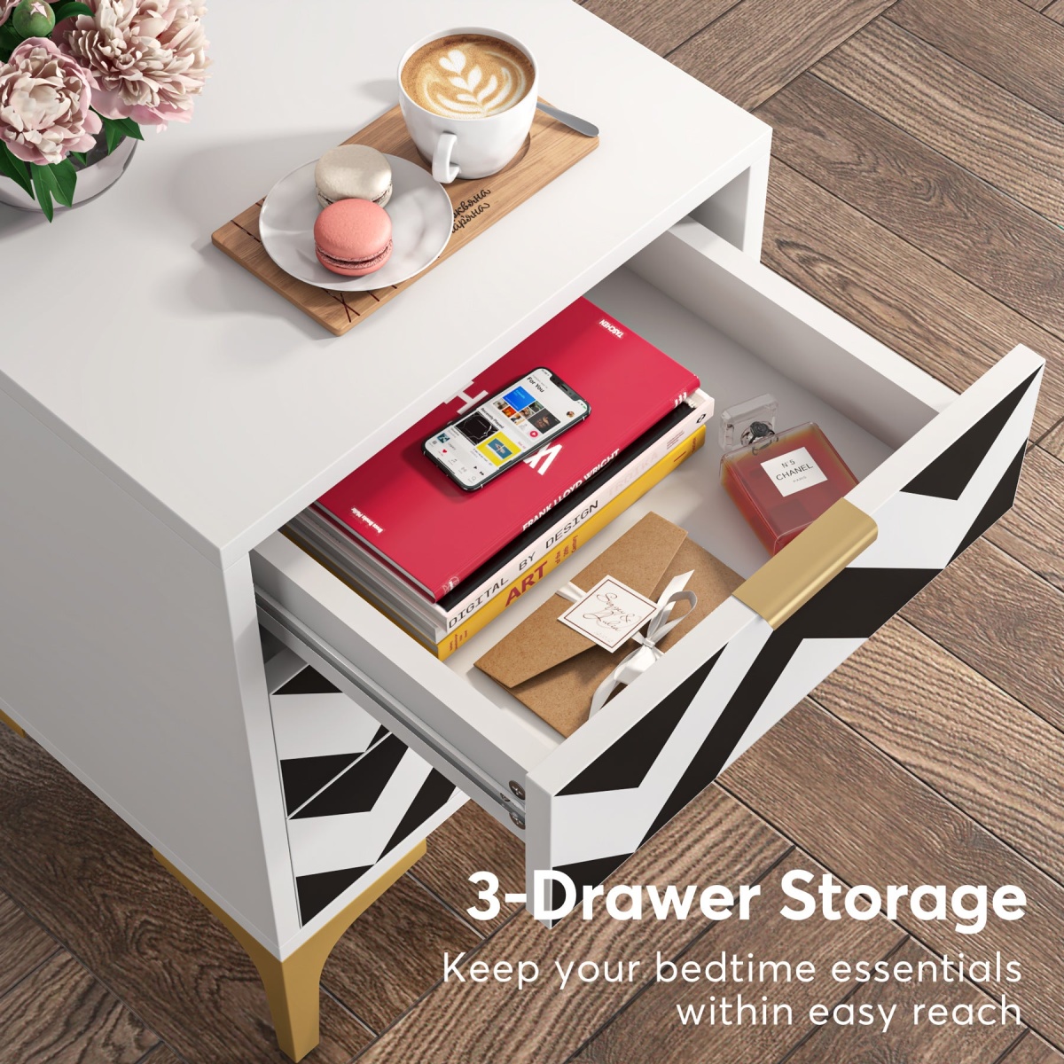 Nightstand, Modern 3-Drawer End Table Bedside Table for Bedroom - Image 6