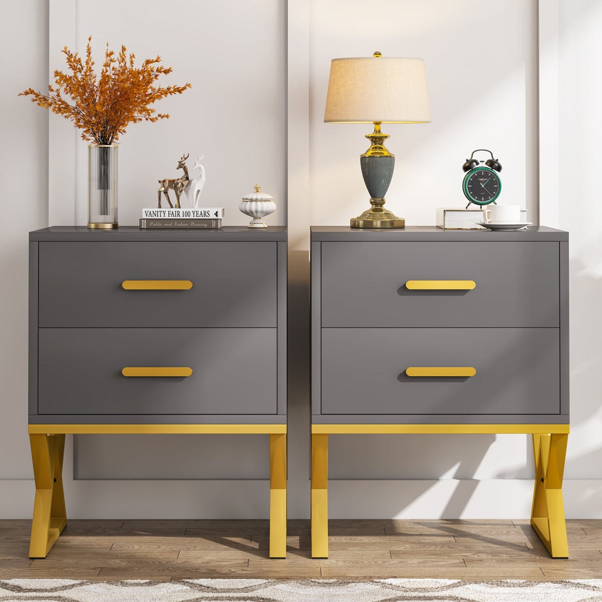 Nightstand, Modern Bedside Sofa Table with 2 Storage Drawers - Image 13