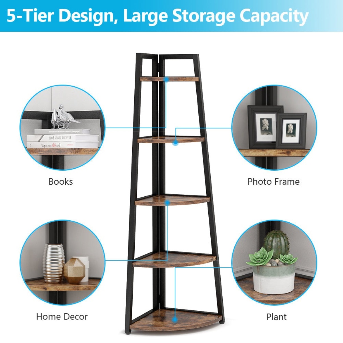 Corner Shelf, 70? Tall Corner Ladder Shelf Small Bookshelf - Image 7