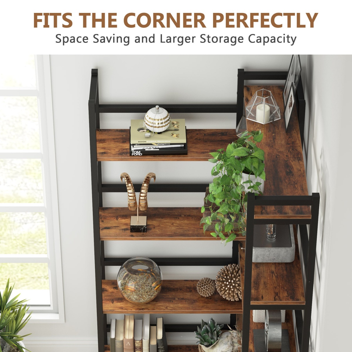Corner Bookshelf, 8-Tier Industrial 70.8? Bookcase - Image 6