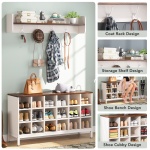 Coat Rack Shoe Bench Set, Hall Tree with Bench and 18 Shoe Cubbies - Image 5
