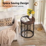 End Table, Round Side Table Nightstand with Metal Frame - Image 6
