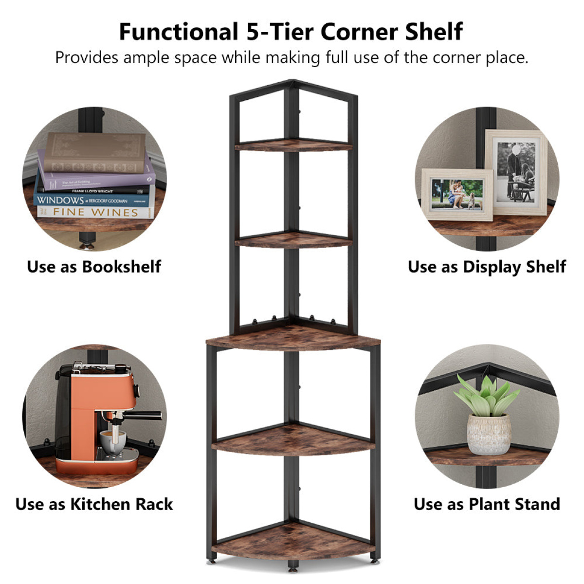 Corner Shelf, 60 Inch Corner Bookshelf Ladder Shelf Plant Stand - Image 7