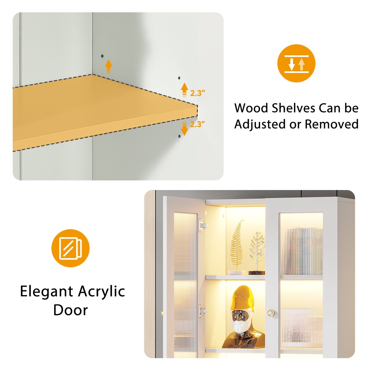 Bookcase, Freestanding Storage Cabinet with LED Light & 5-Tier Shelves - Image 7