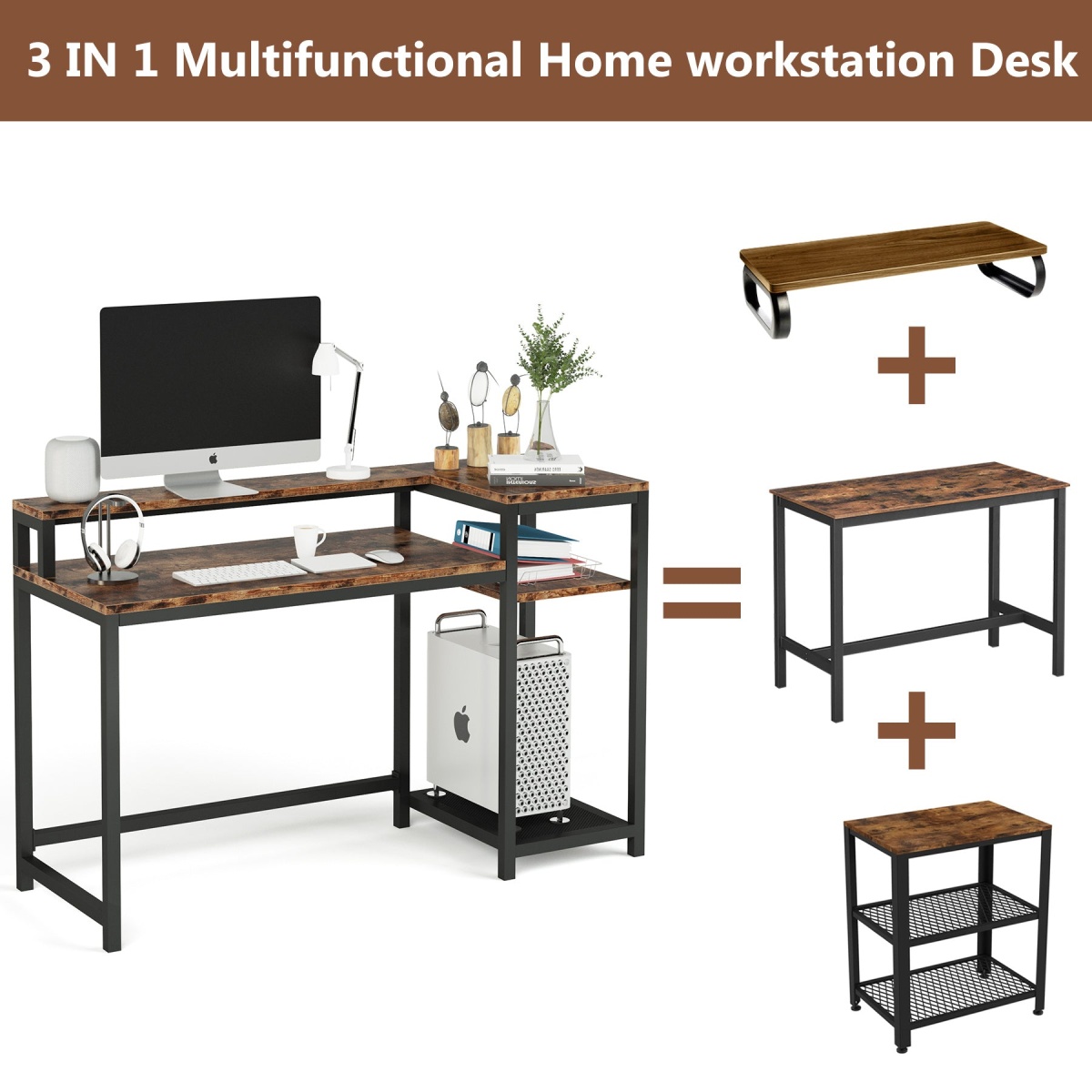 Computer Desk, Industrial Study Desk with Shelves & Monitor Stand - Image 6