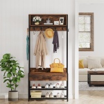 Coat Rack Shoe Bench, Entryway Hall Tree with Drawer & Hooks - Image 5