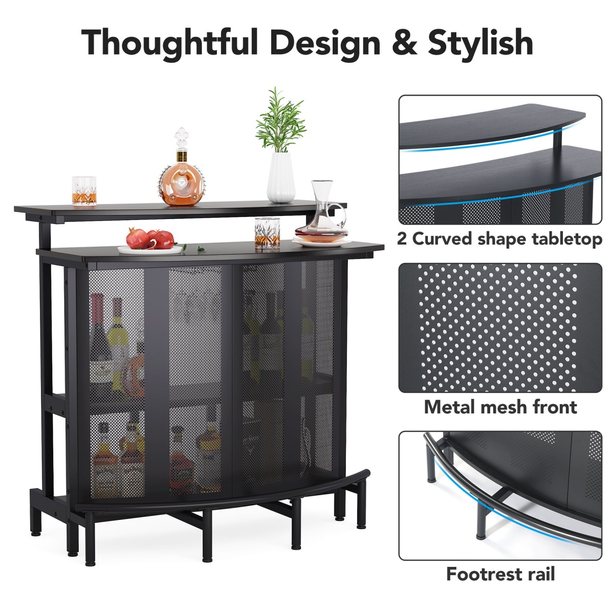 Home Bar Unit, 4 Tier Liquor Bar Table with Storage and Footrest - Image 7