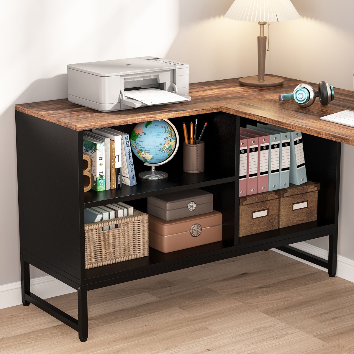 L-Shaped Desk, 60? Corner Computer Desk with File Cabinet - Image 5
