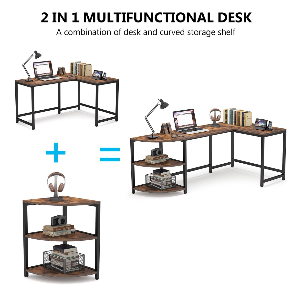 L-Shaped Desk, 75 inch Corner Computer Desk with Reversible Shelves - Image 6