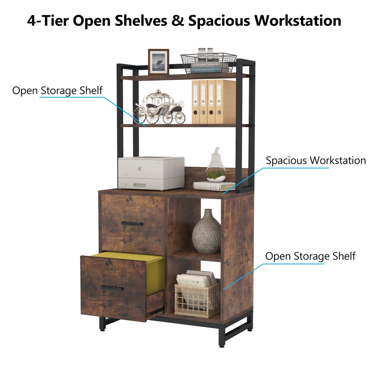 File Cabinet, 2 Drawer Vertical Filling Cabinet with Bookshelf - Image 6