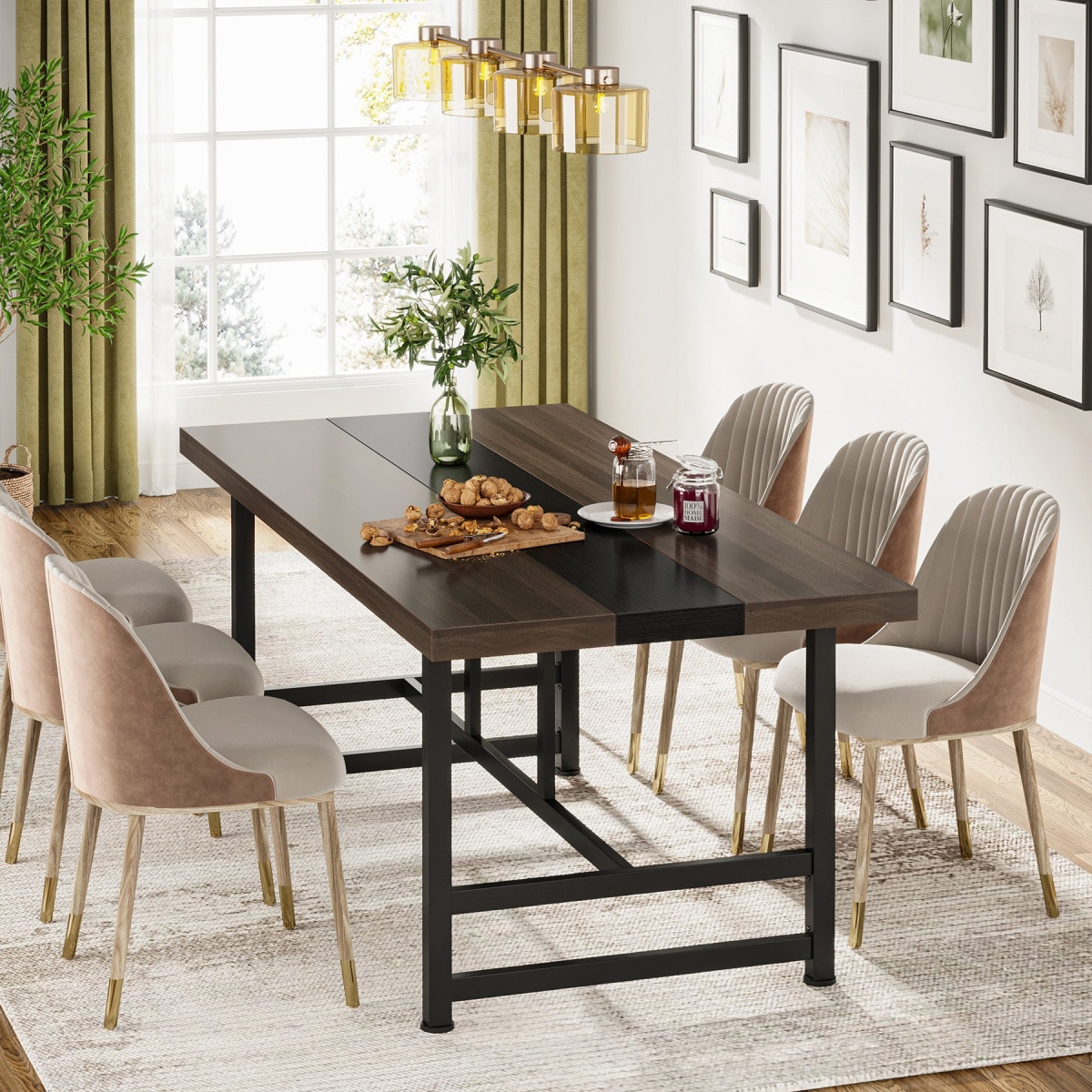 Dinning Table, 70? Home & Kitchen Table with Metal Frame - Image 6