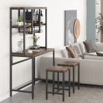 Bar Table Set, Industrial Pub Table with 2 Bar Stools & with Glass Holder - Image 6