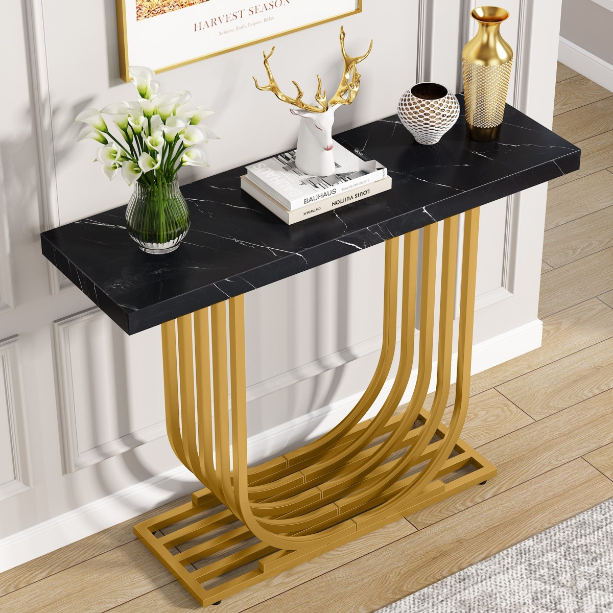 Console Table, 39? Faux Marble Entryway Sofa Table with U-Shaped Base - Image 9