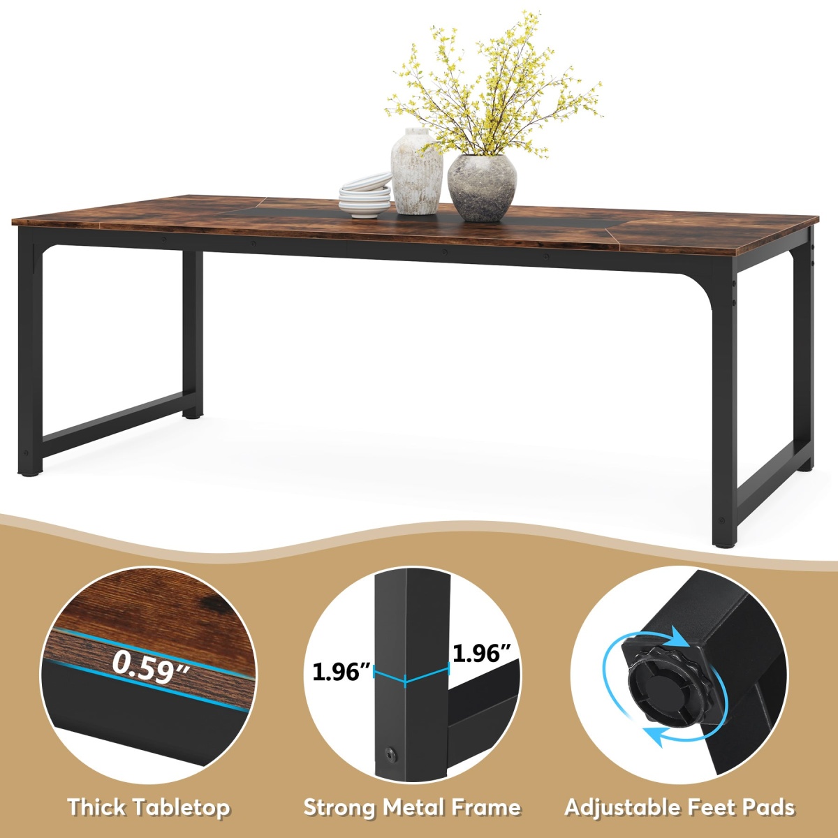 Dining Table, Industrial Kitchen Table with Metal Frame - Image 7