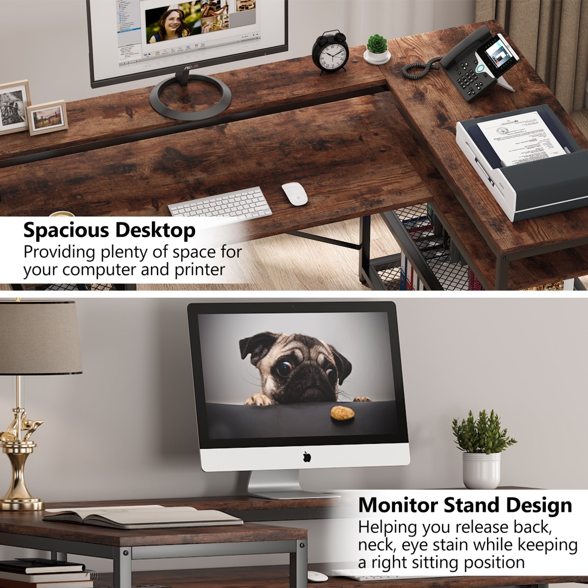 L-Shaped Desk, 59? Corner Computer Desk with Storage Shelf - Image 7
